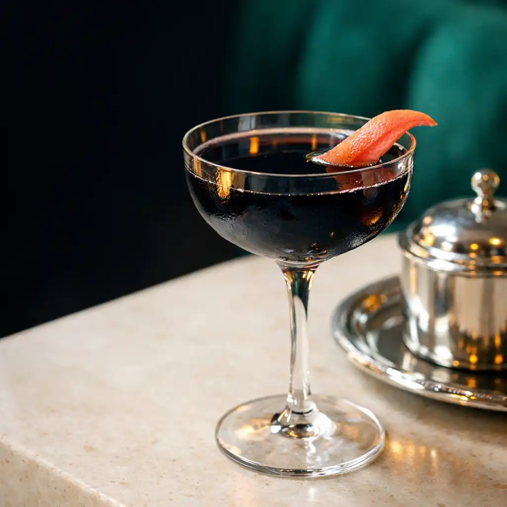 Elegancki koktajl na jasnym kamiennym blacie w restauracyjnym lounge